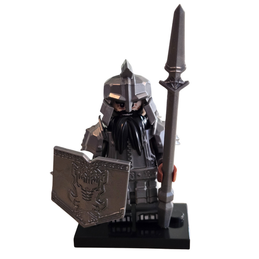 Lego Compatible Grey Armor Dwarf w/spear Minifig
