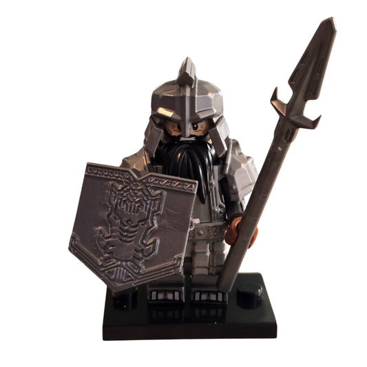 Lego Compatible Grey Armor Dwarf w/spear Minifig