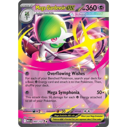 Pokémon trading card featuring Mega Gardevoir EX with colorful design and text.