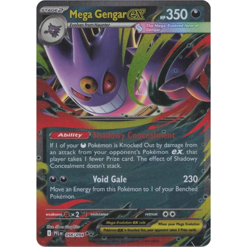 Pokémon trading card featuring Mega Gengar EX with detailed artwork and text.