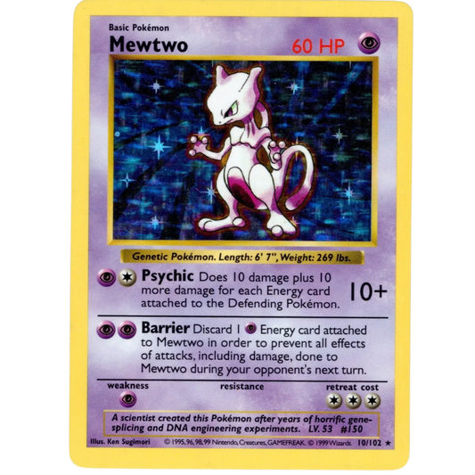 Pokémon Mewtwo - Base Set (Shadowless) #010/102 (Lightly Played)