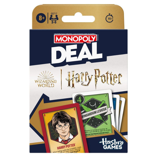 Monopoly Deal Harry Potter card game packaging with cards and branding visible