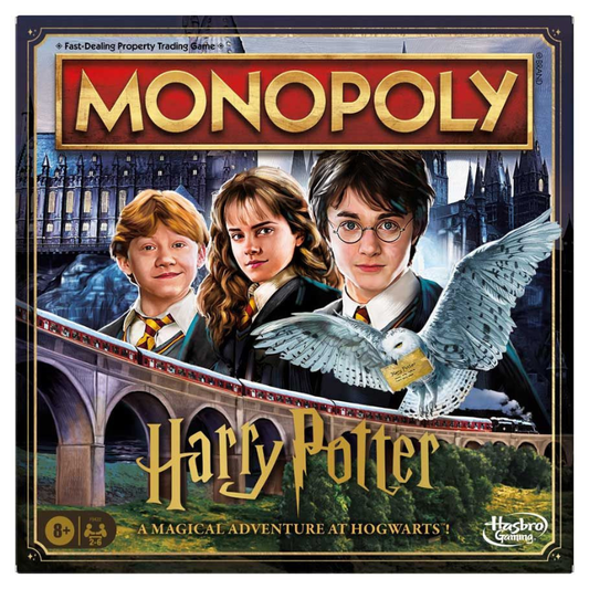Harry Potter Monopoly game box with characters and Hogwarts castle