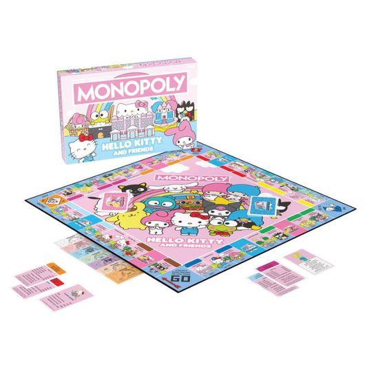 Monopoly Hello Kitty and Friends board game set with packaging on a white background