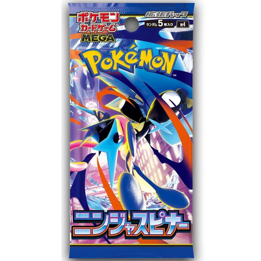 Each sealed Japanese Ninja Spinner Booster Pack contains 5 random Pokémon TCG cards. Perfect for collectors, players, and chasing rare Japanese pulls.
