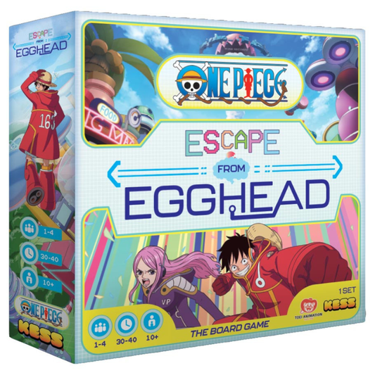 One Piece Escape from Egghead board game box with colorful graphics and character images.