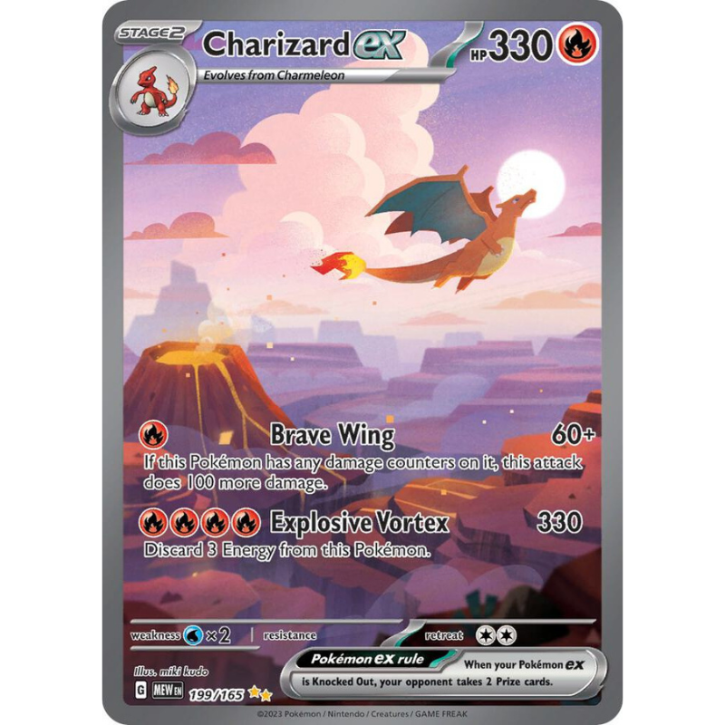 Pokémon trading card featuring Charizard EX with a volcanic landscape background