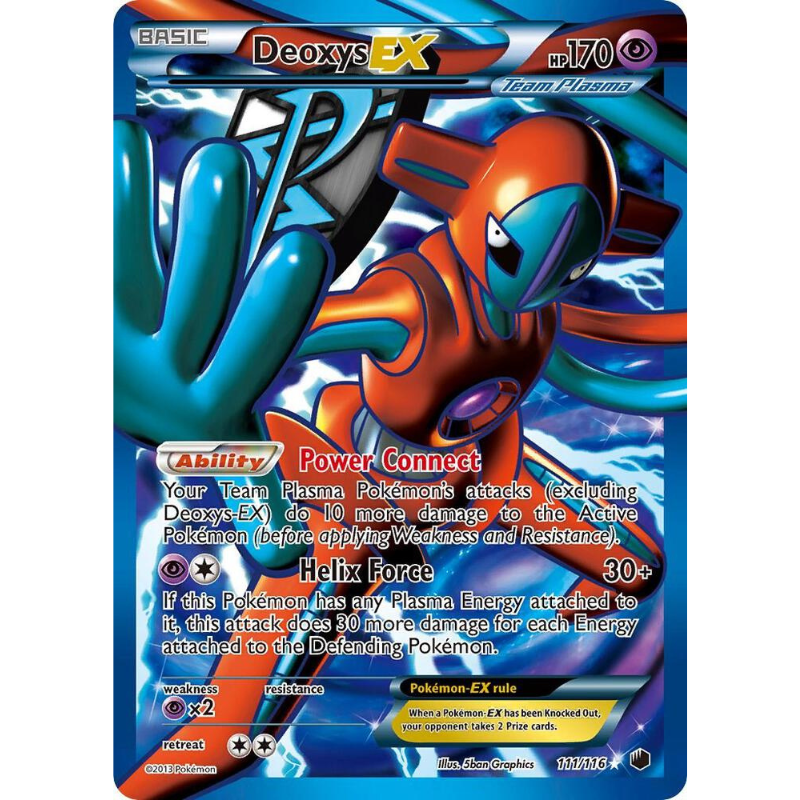 Pokémon trading card featuring Deoxys-EX with blue and orange design