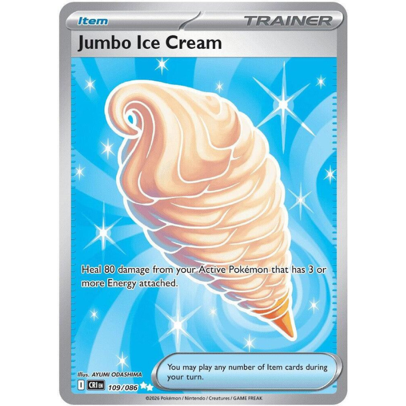 Pokémon trading card featuring a jumbo ice cream item with blue background and silver border.