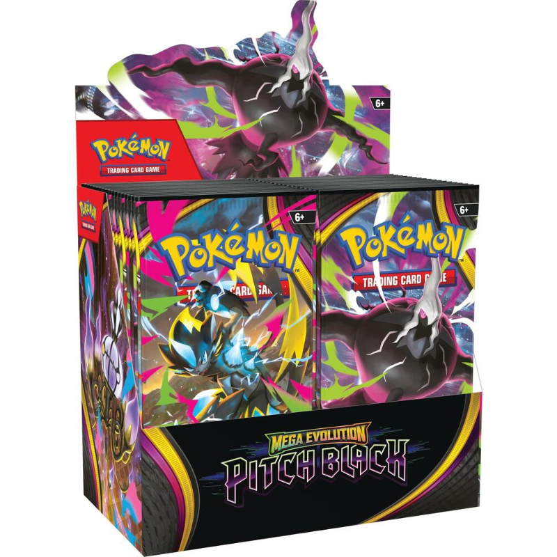 Pokémon trading card game packaging with Mega Evolution Pitch Black theme