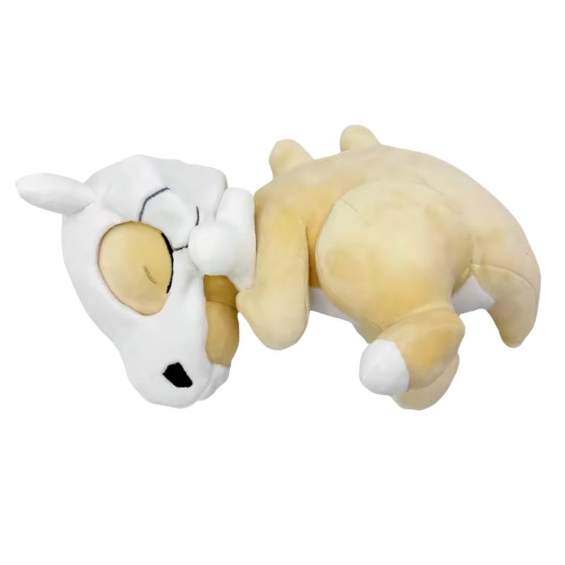 Plush toy of a cartoon character lying on its side with a white background