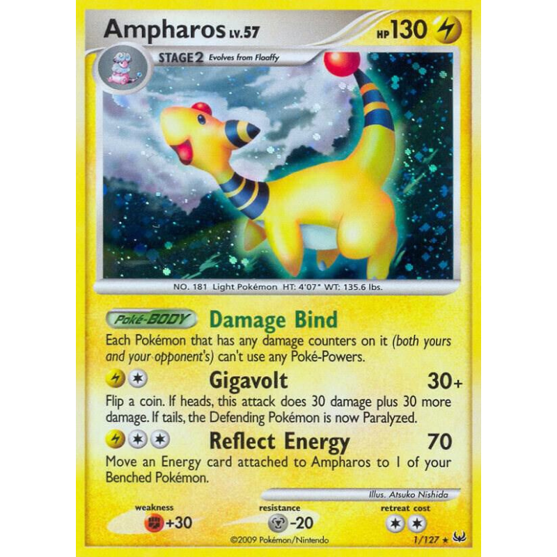 Pokémon trading card featuring Ampharos with detailed text and graphics.