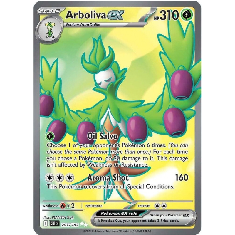 Pokémon trading card featuring Arboliva EX with green and purple design