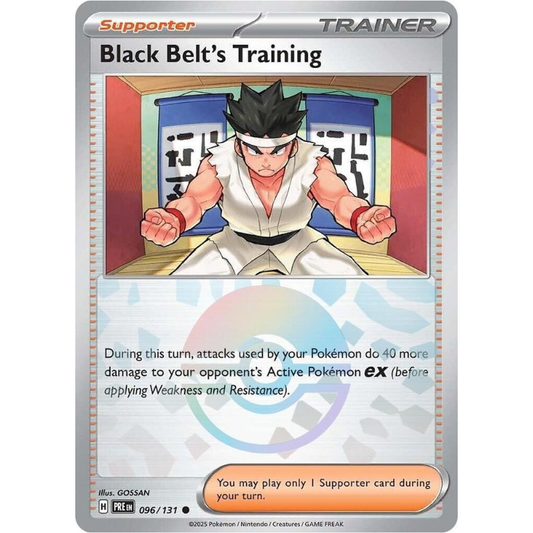 Pokémon trading card featuring a character in a martial arts pose with text on a white background