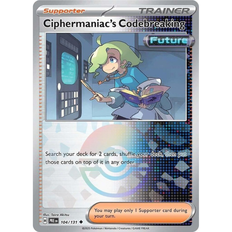 Pokémon trading card featuring a character with green hair and a blue outfit, set against a futuristic background.