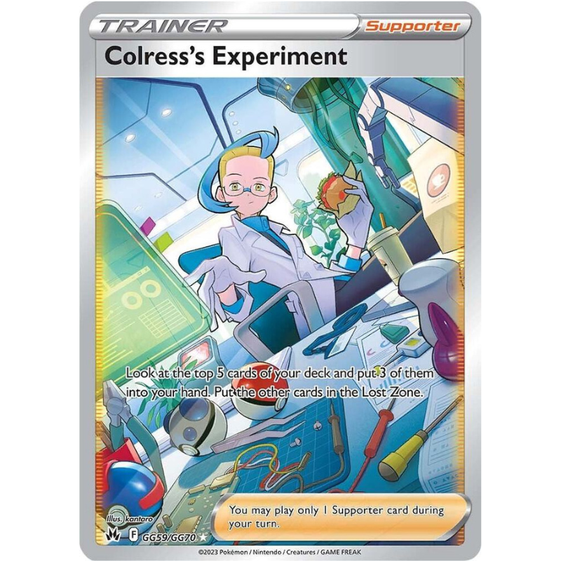 Trading card featuring a character in a lab coat with text and graphics