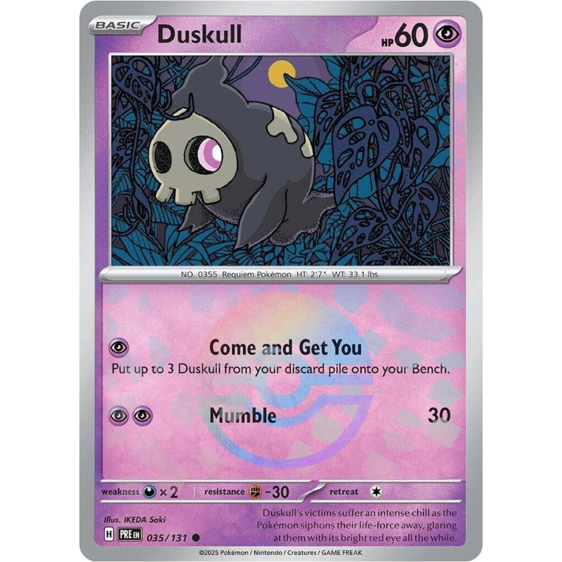 Pokémon trading card featuring Duskull with a purple border
