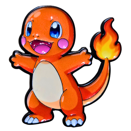 Animated character with a flame on a white background