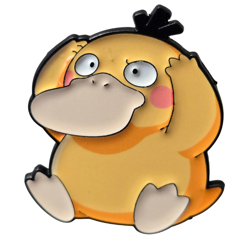 Cartoonish animal character with a yellow body and black hair on a white background