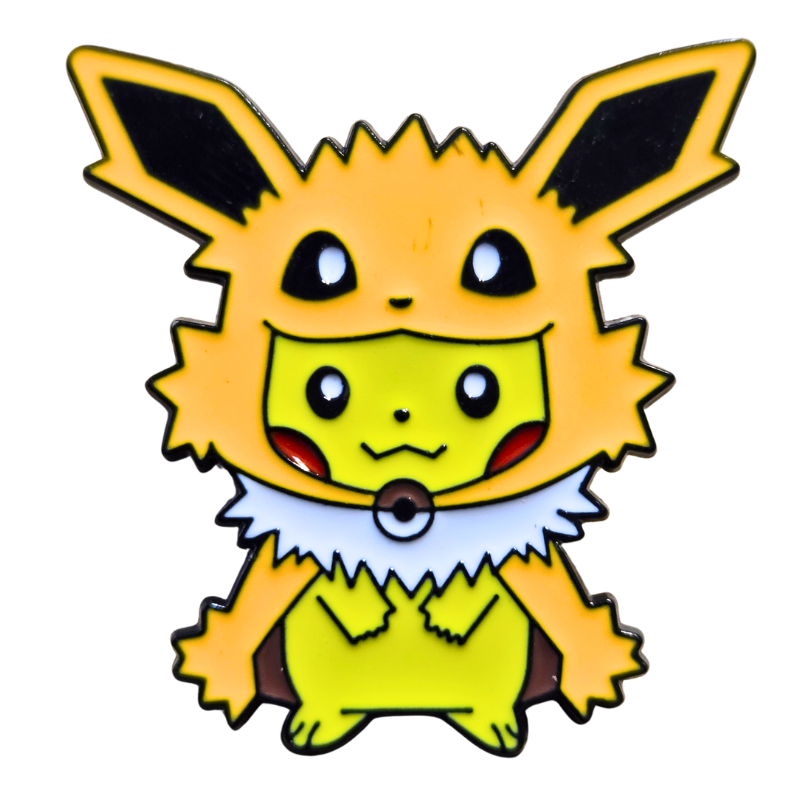 Cartoon character with yellow fur and black ears on a white background