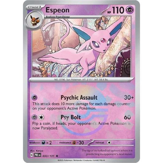 Pokémon trading card featuring Espeon with pink and purple design