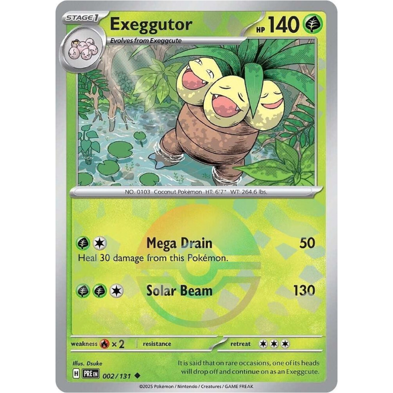 Pokémon trading card featuring Exeggutor with green and yellow design