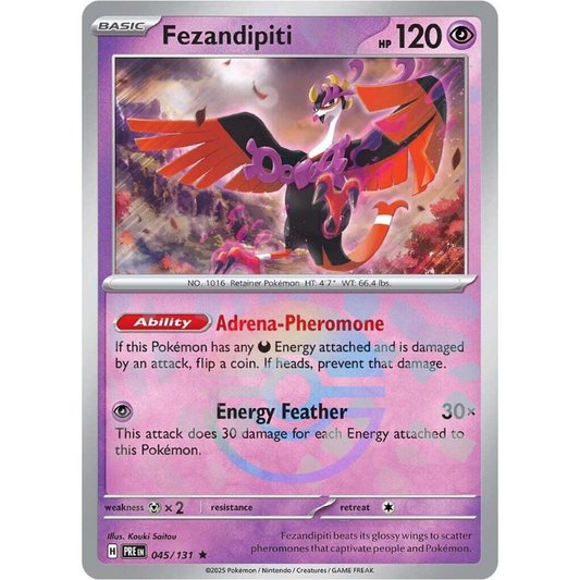 Pokémon trading card featuring Fezandipiti with a purple border