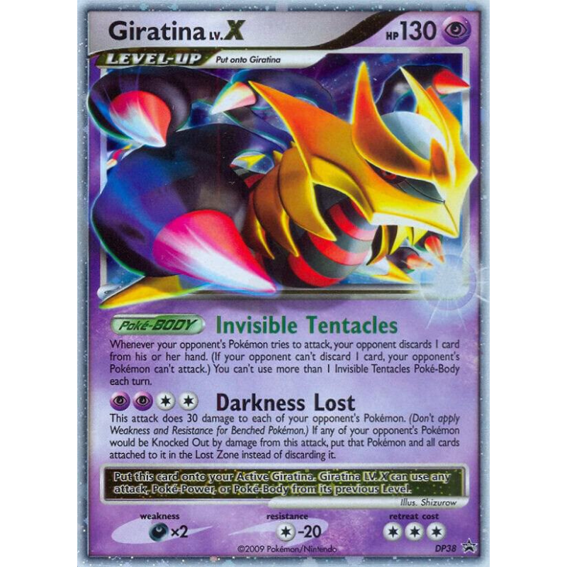 Pokémon trading card featuring Giratina LV.X with colorful design and text.