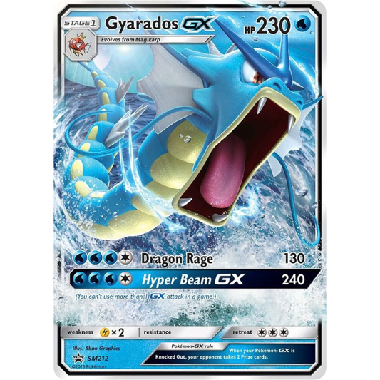 Pokémon trading card featuring Gyarados GX with blue and white design
