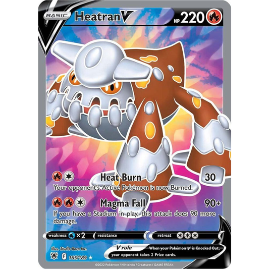 Pokémon trading card featuring Heatran V with colorful background