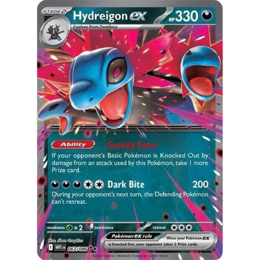 Pokémon trading card featuring Hydreigon ex with colorful background