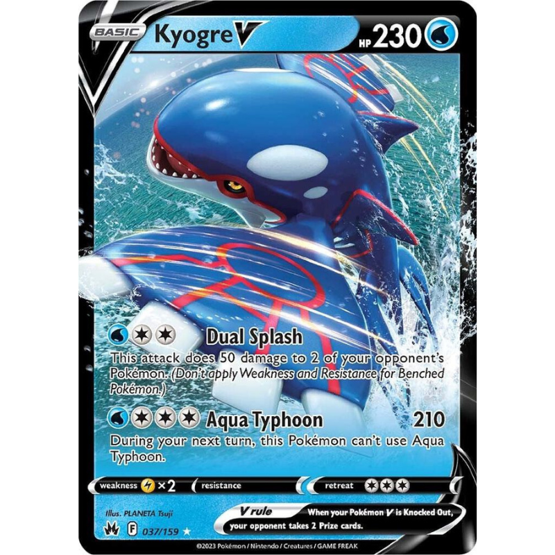 Pokémon trading card featuring Kyogre V with blue and red design