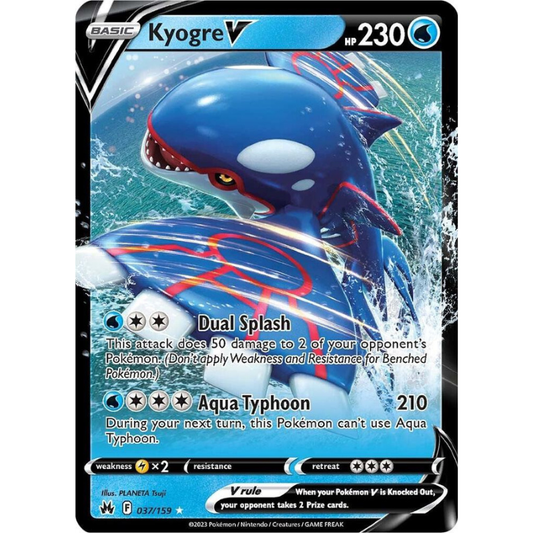 Pokémon trading card featuring Kyogre V with blue and red design