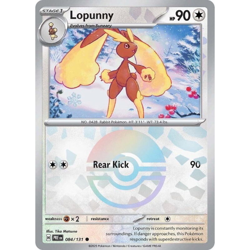 Pokémon trading card featuring Lopunny with a snowy background