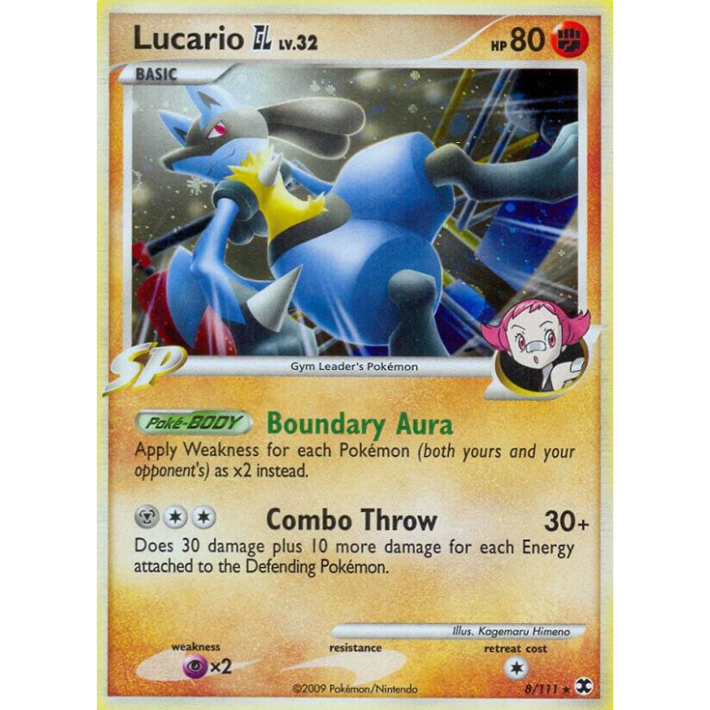 Pokémon trading card featuring Lucario with game text and graphics