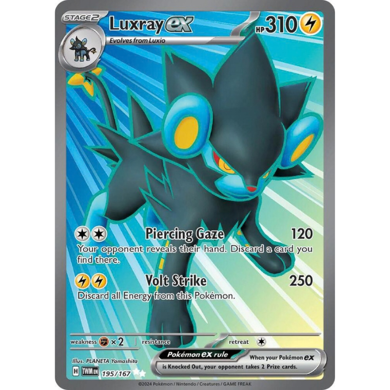 Pokémon trading card featuring Luxray EX with blue and gray design