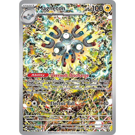 Pokémon trading card featuring Magneton with colorful design and text.