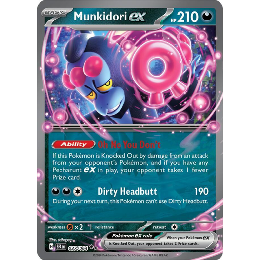 Pokémon trading card featuring Munkidori ex with detailed text and graphics.