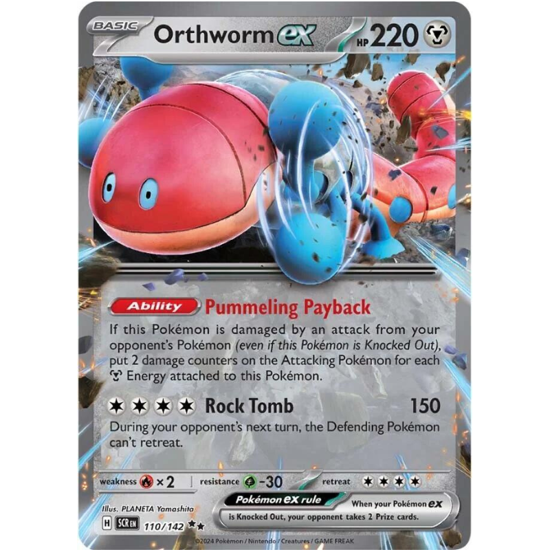 Pokémon trading card featuring Orthworm EX with detailed text and graphics.