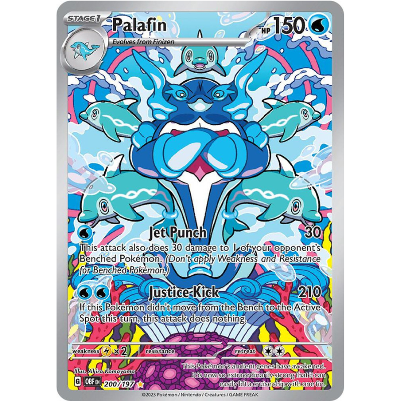 Pokémon trading card featuring Palafin with colorful design