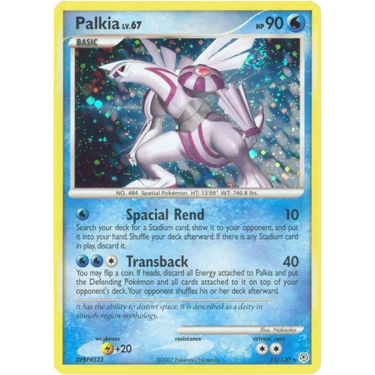 Pokémon trading card featuring Palkia with detailed artwork and text.