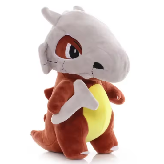 Plush toy resembling a cartoon character with a gray top half and brown bottom half on a white background