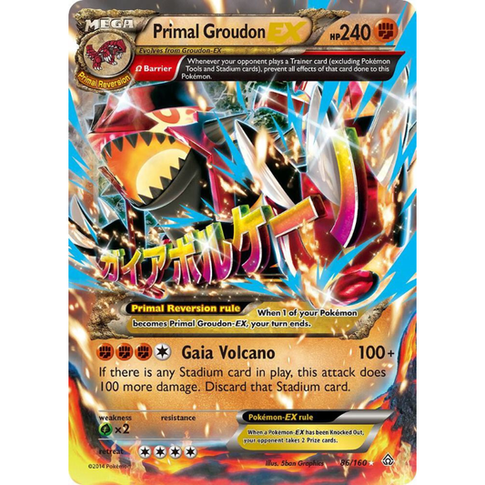 Pokémon trading card featuring Primal Groudon with vibrant colors and detailed design.