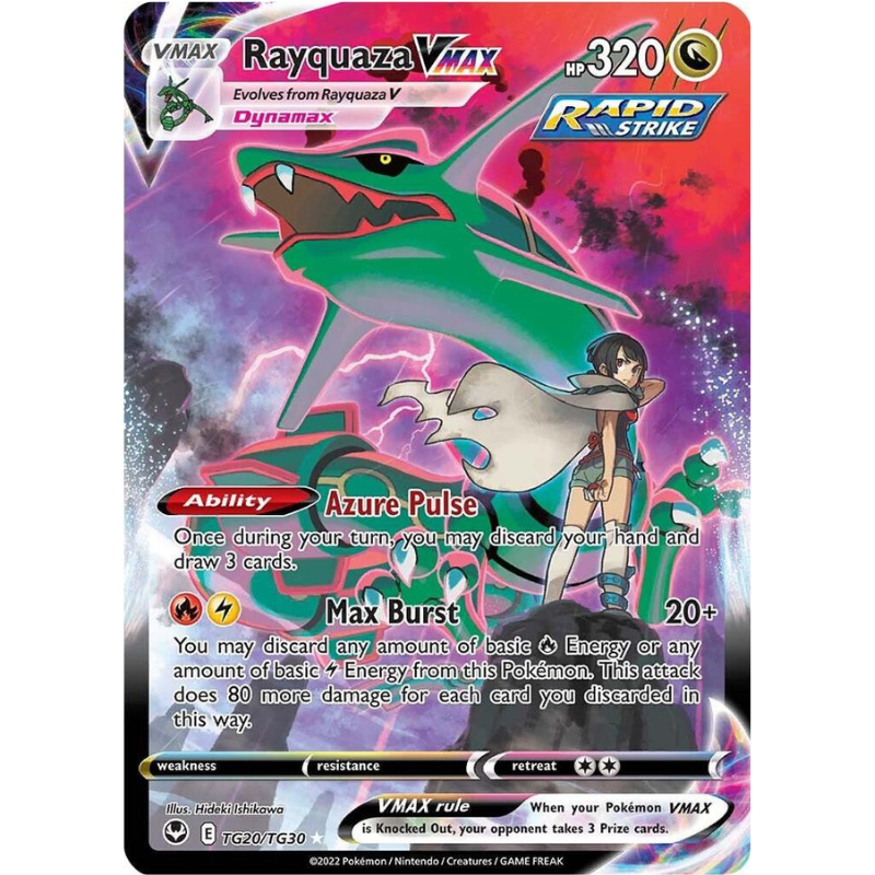 Pokémon trading card featuring Rayquaza with vibrant colors and detailed text.