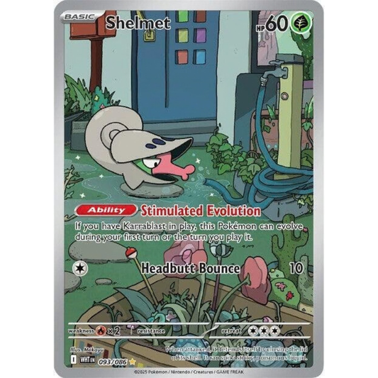 Pokémon trading card featuring a cartoon character with a house and garden in the background