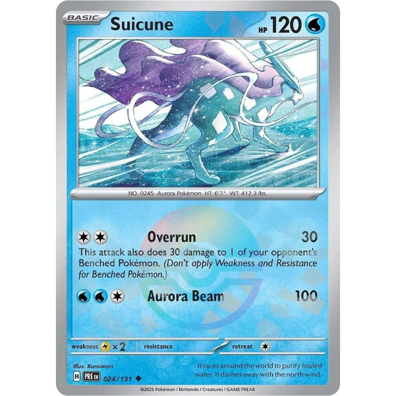 Pokémon trading card featuring Suicune with blue and silver border