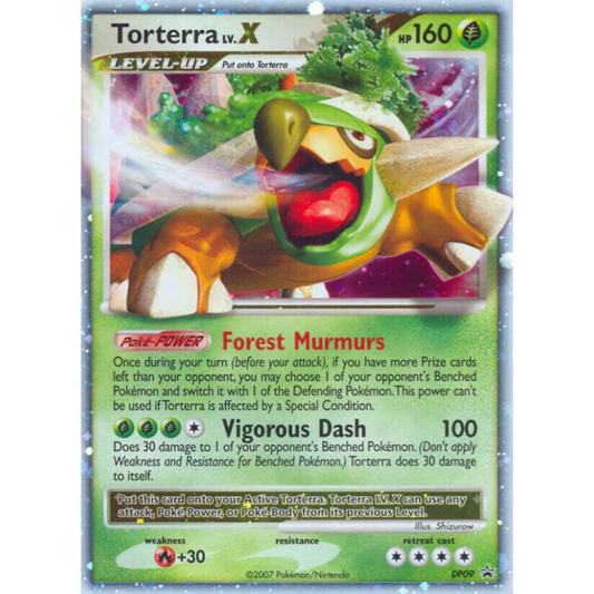 Pokémon trading card featuring Torterra LV.X with colorful design and text.