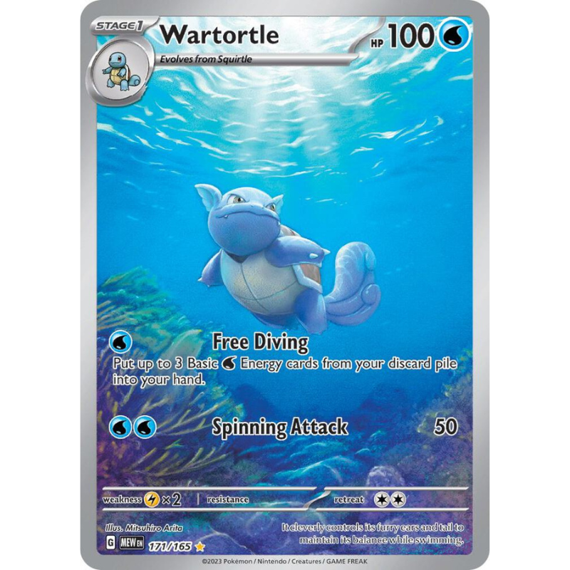 Pokémon trading card featuring Wartortle with underwater design