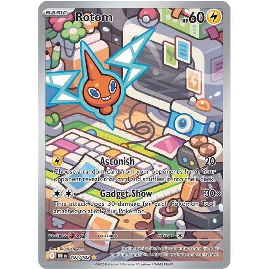 Pokémon trading card featuring Rotom with colorful background