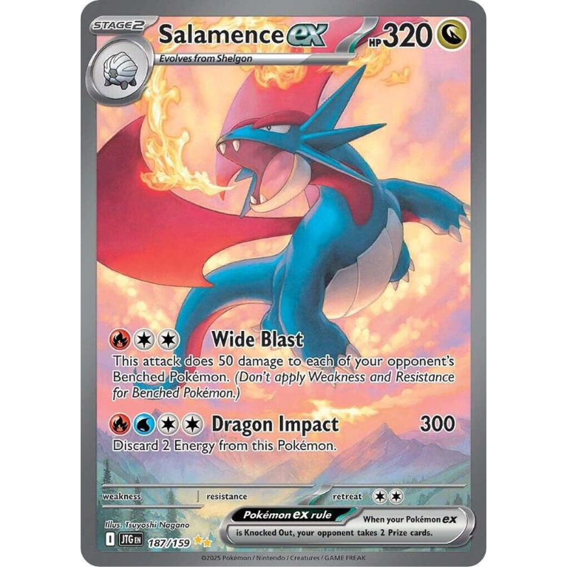 Pokémon trading card featuring Salamence EX with fiery background